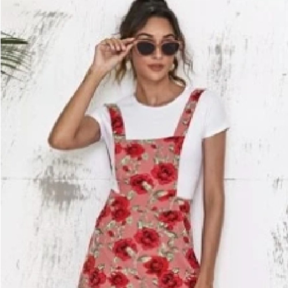 Rose Print Overall Dress Size Large